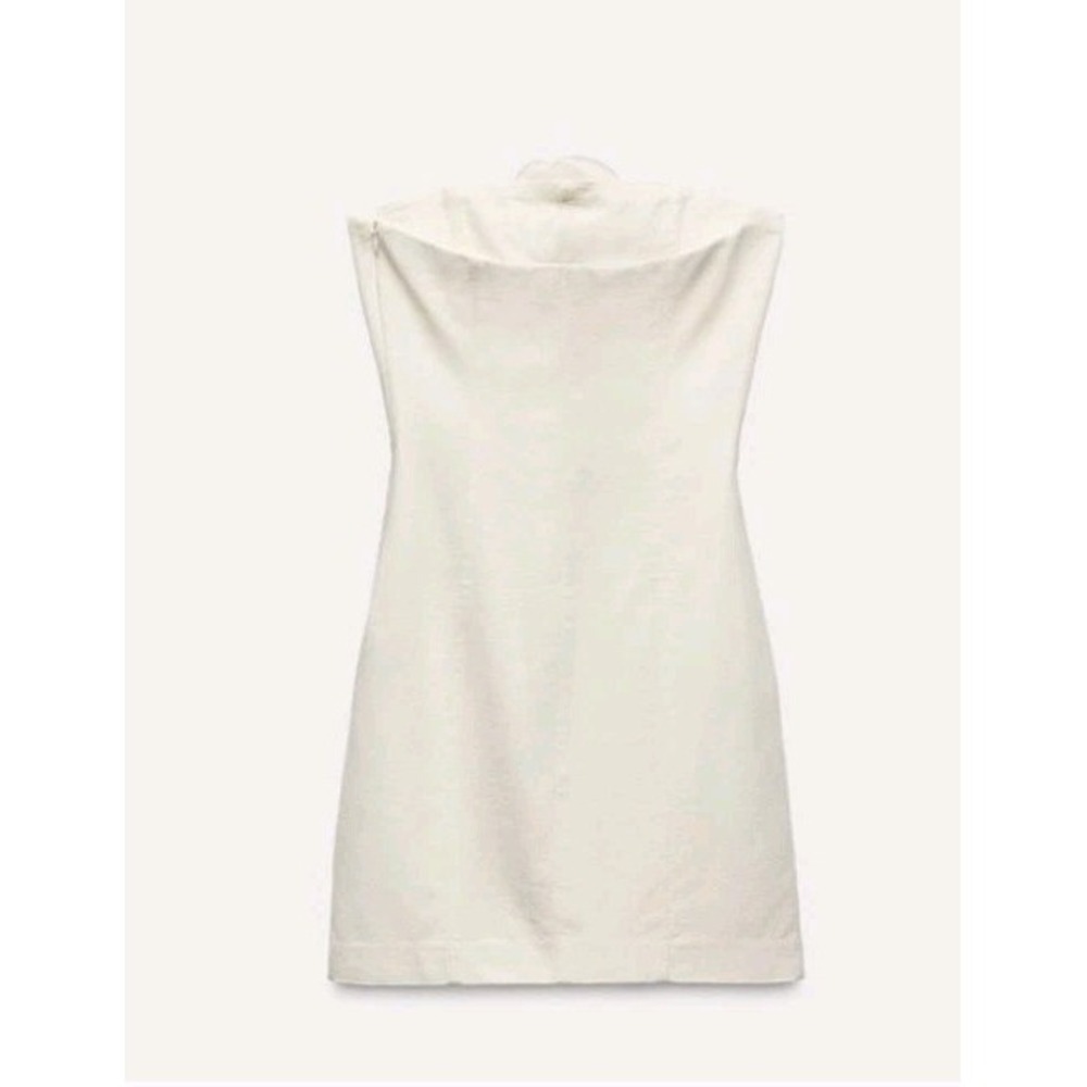Zara Strapless Linen Blend Mini Dress With Flower Cream Size L EUC - Picture 8 of 9